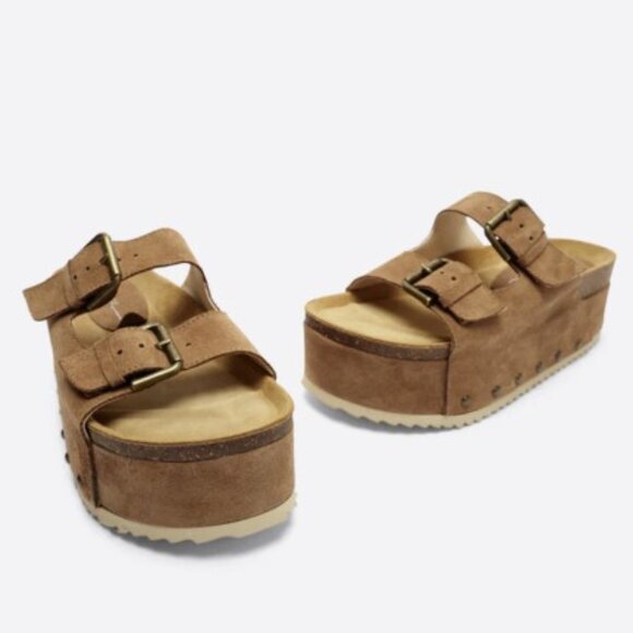 INTENTIONALLY BLANK Cooper2 Suede Platform Slip-on Sandal - Fawn Size 37